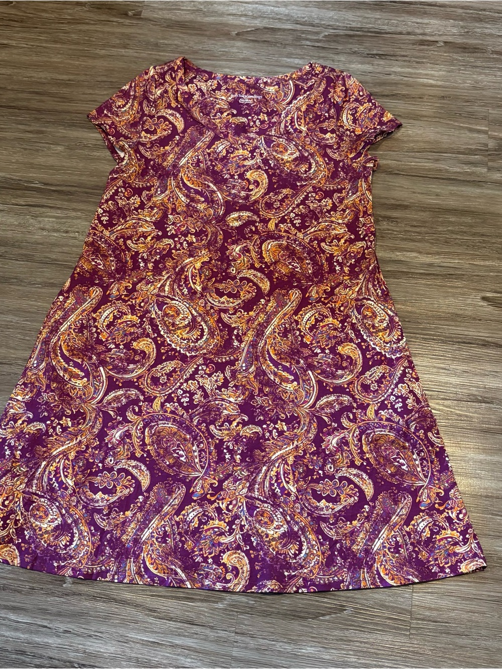 Soft Surroundings Paisley Short-Sleeve Dress in Burgundy and Gold Knee Length PM - Picture 3 of 3